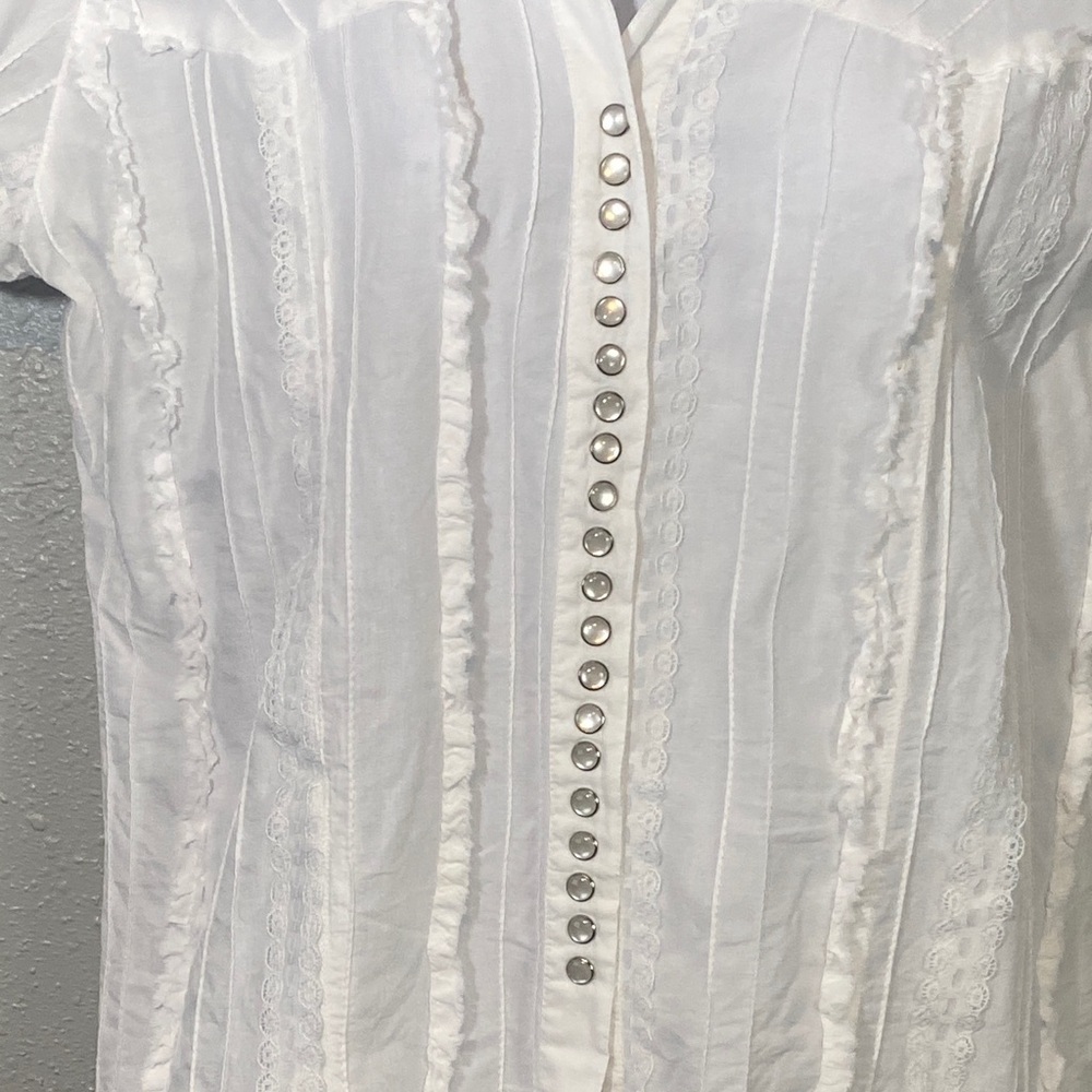 Scully White Button-Down Women's Shirt Lace Pearl… - image 2